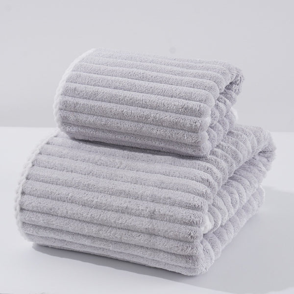 Candy Stripe Coral Fleece Bath Towel Face Cloth Washcloth Set Grey