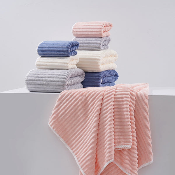 Candy Stripe Coral Fleece Bath Towel Face Cloth Washcloth Set Grey