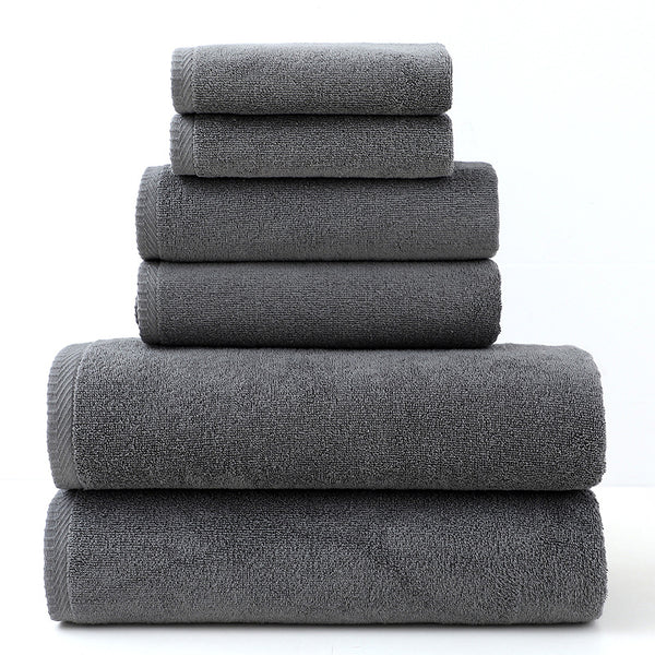 6 Piece Cotton Bath Hand Face Towel Set Dark Grey
