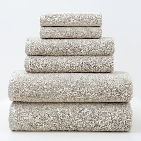 6 Piece Cotton Bath Hand Face Towel Set Beige