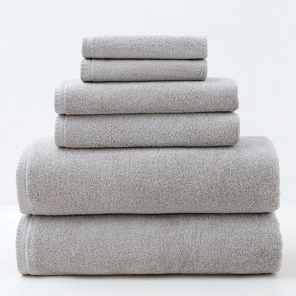 6 Piece Cotton Bath Hand Face Towel Set Light Grey