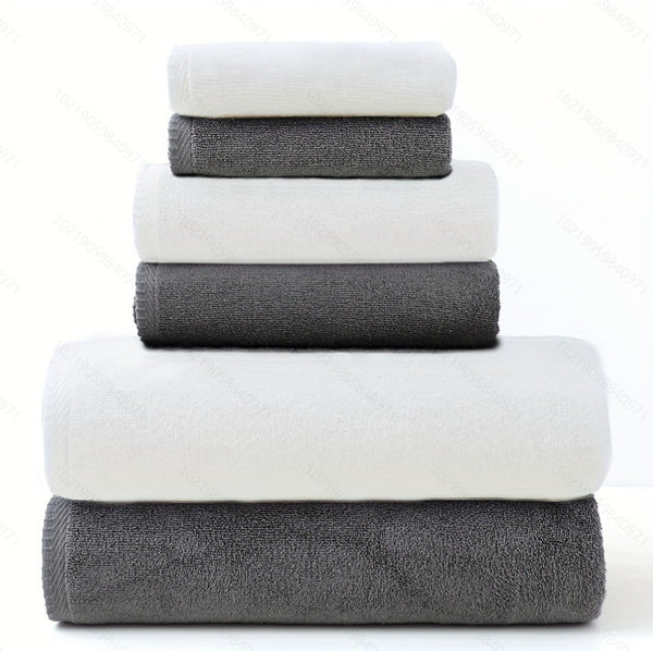 6 Piece Cotton Bath Hand Face Towel Set Grey And White