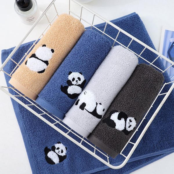 2 Piece Cute Panda Soft Cotton Hand Towel Set 75 x 34cm Grey