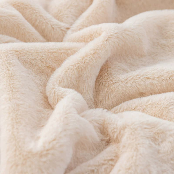 Toscana Faux Rabbit Fur Coral Fleece Throw Blanket Rug 130 x 160cm Apricot