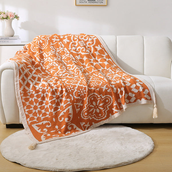 Geometric Pattern Faux Cashmere Blanket Throw Rug 850g 130 x 170cm Orange