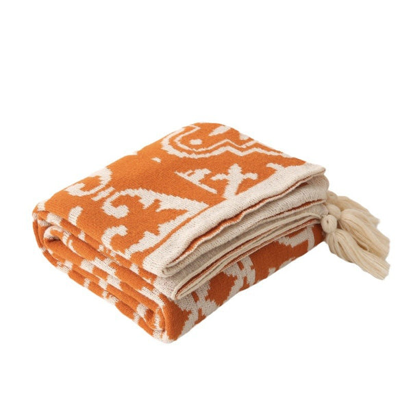 Geometric Pattern Faux Cashmere Blanket Throw Rug 850g 130 x 170cm Orange