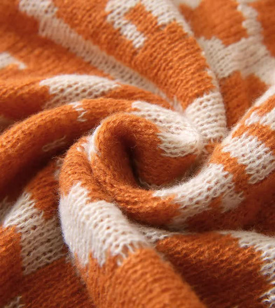 Geometric Pattern Faux Cashmere Blanket Throw Rug 850g 130 x 170cm Orange