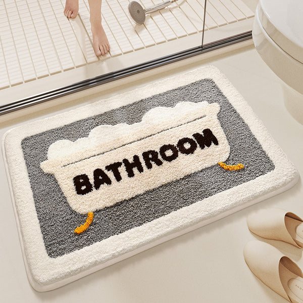 Bathroom Microfibre Non Slip Bath Mat 60 x 40cm White Grey