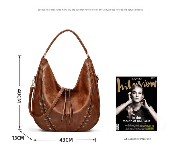Distressed Faux Leather Hobo Bucket Underarm Shoulder Bag Handbag Brown