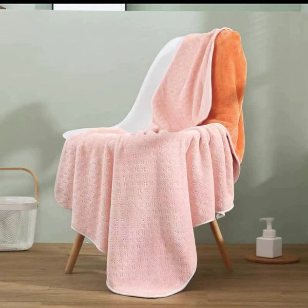 Double Sided Coral Fleece Bath Towel 140 x 170cm Pink Orange