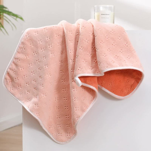 Double Sided Coral Fleece Bath Towel 140 x 170cm Pink Orange