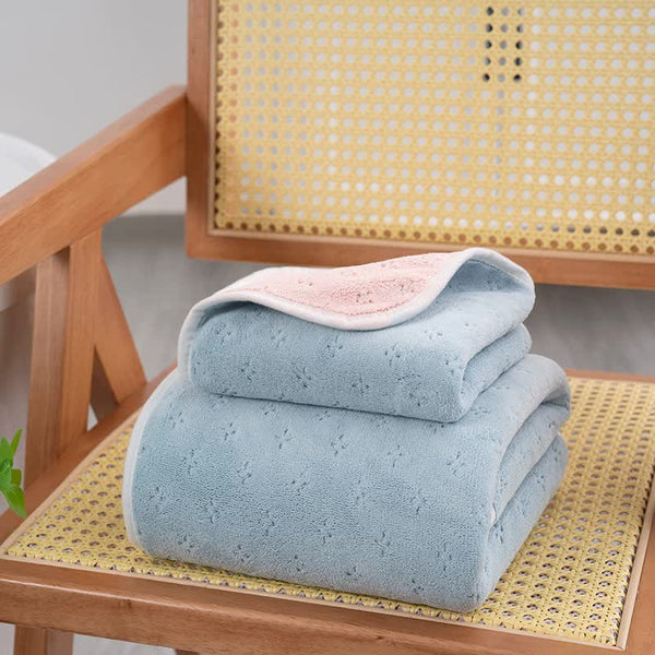 Double Sided Coral Fleece Bath Towel 140 x 170cm Blue Pink