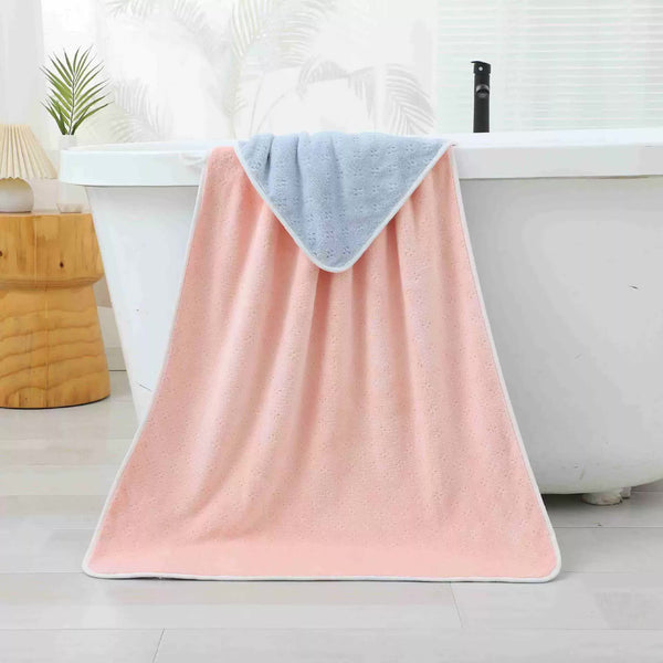 Double Sided Coral Fleece Bath Towel 140 x 170cm Blue Pink