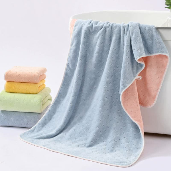 Double Sided Coral Fleece Bath Towel 140 x 170cm Blue Pink