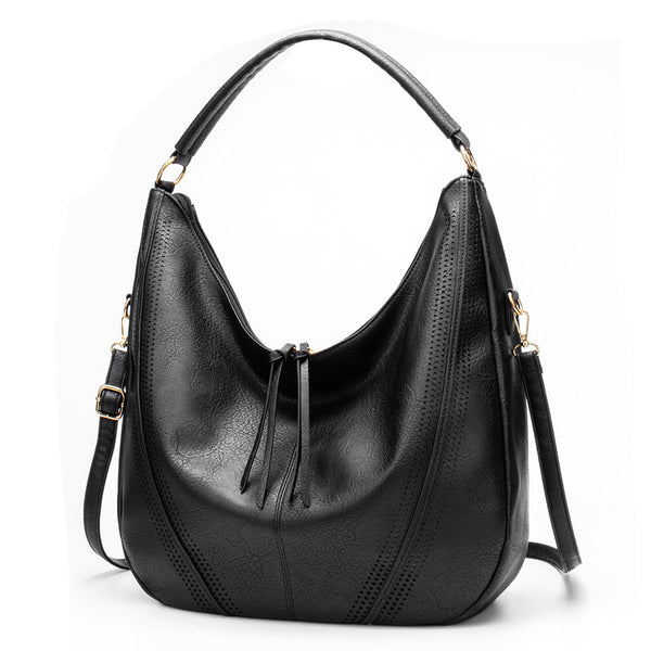 PU Faux Leather Hobo Bag Large Shoulder Tote Coin Purse Black