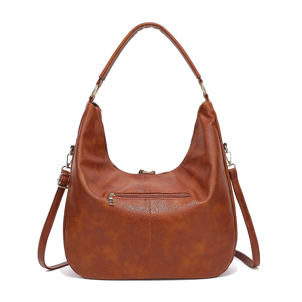 PU Faux Leather Hobo Bag Large Shoulder Tote Coin Purse Brown