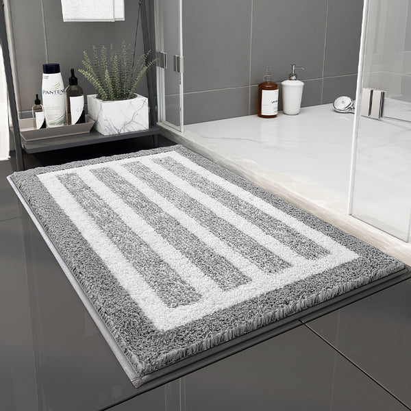 Non Slip Absorbent Bath Mat Rug 90 x 60cm Grey Stripe