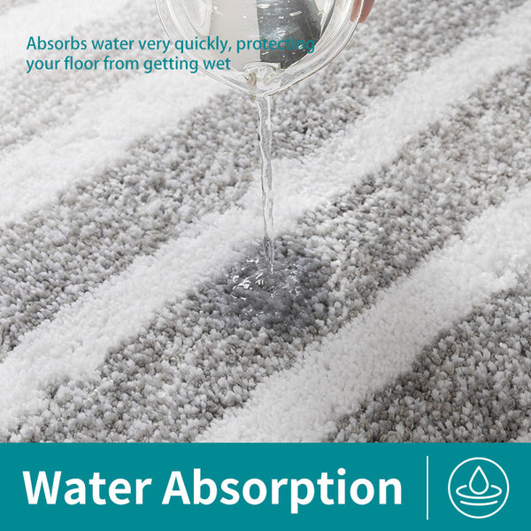 Non Slip Absorbent Bath Mat Rug 90 x 60cm Grey Stripe