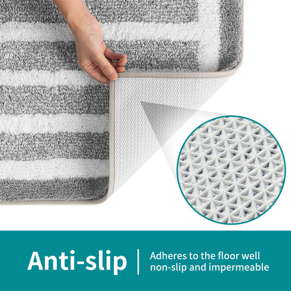 Non Slip Absorbent Bath Mat Rug 90 x 60cm Blue Stripe