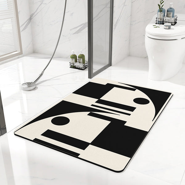 2 x Geometric Diatomite Absorbent Non Slip Bath Mat 60 x 40cm Black White