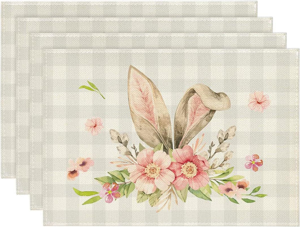 Set of 4 Cotton Linen Table Place Mats Placemats 45 x 30cm Floral Rabbit Ears
