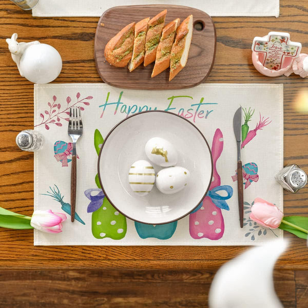 Set of 4 Cotton Linen Table Place Mats Placemats 45 x 30cm Happy Easter Bunnies