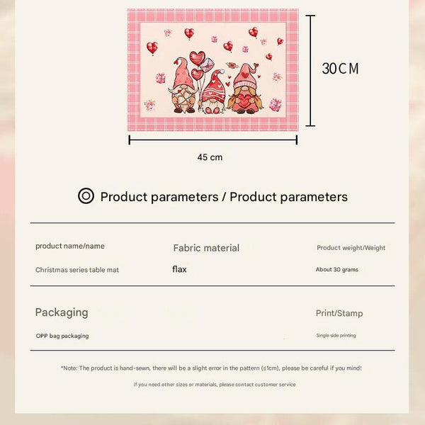 Set of 4 Cotton Linen Table Place Mats Placemats 45 x 30cm Floral Bunnies Pink