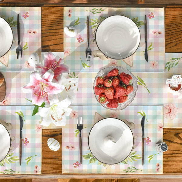 Set of 4 Cotton Linen Table Place Mats Placemats 45 x 30cm Easter Bunny Rabbit