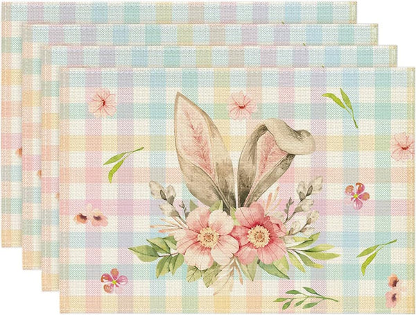 Set of 4 Cotton Linen Table Place Mats Placemats 45 x 30cm Easter Bunny Rabbit