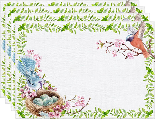 Set of 4 Cotton Linen Table Place Mats Placemats 45 x 30cm Birds Nesting