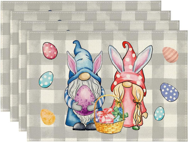 Set of 4 Cotton Linen Table Place Mats Placemats 45 x 30cm Easter Bunny Gnomes