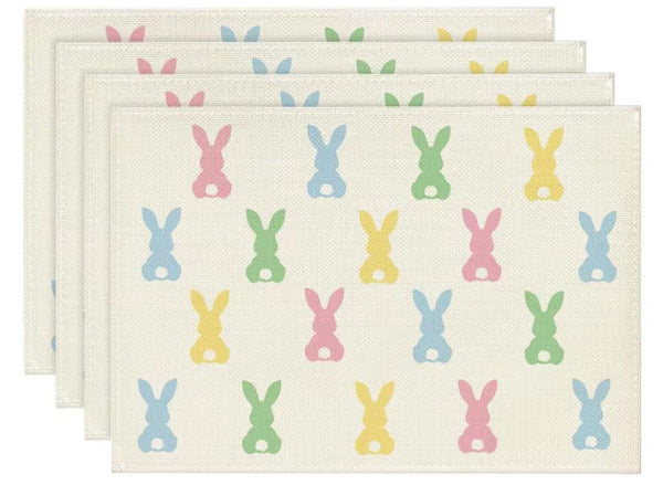 Set of 4 Cotton Linen Table Place Mats Placemats 45 x 30cm Easter Bunnies Pastel