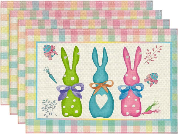 Set of 4 Cotton Linen Table Place Mats Placemats 45 x 30cm Easter Bunnies Pastel