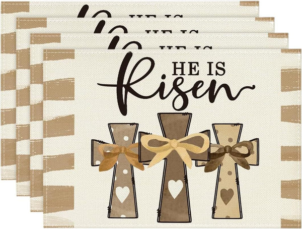 Set of 4 Cotton Linen Table Place Mats Placemats 45 x 30cm Easter He Is Risen