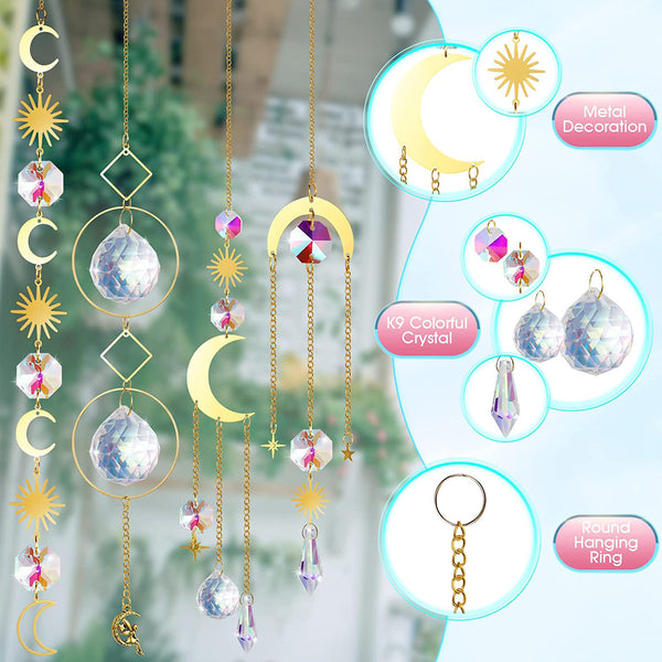 4 x Crystal Sun Catcher Suncatchers Star Moon Dream For Window 34cm