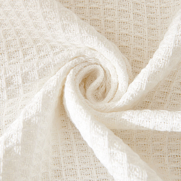Woven Waffle Knit Polyester Sofa Throw Rug Blanket 180 x 180cm Off White