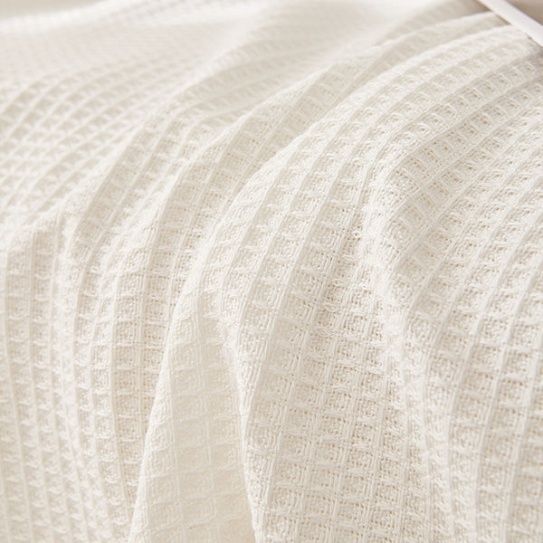 Woven Waffle Knit Polyester Sofa Throw Rug Blanket 180 x 260cm White