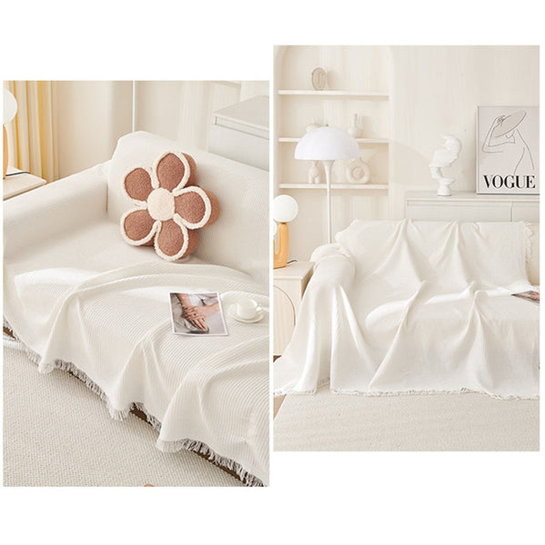 Woven Waffle Knit Polyester Sofa Throw Rug Blanket 180 x 340cm White