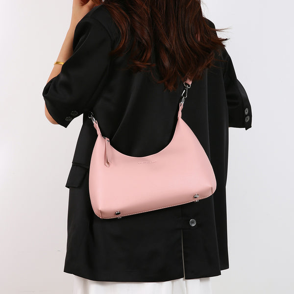 Womens PU Leather Hobo Underarm Crossbody Shoulder Bag Adjustable Strap Pink
