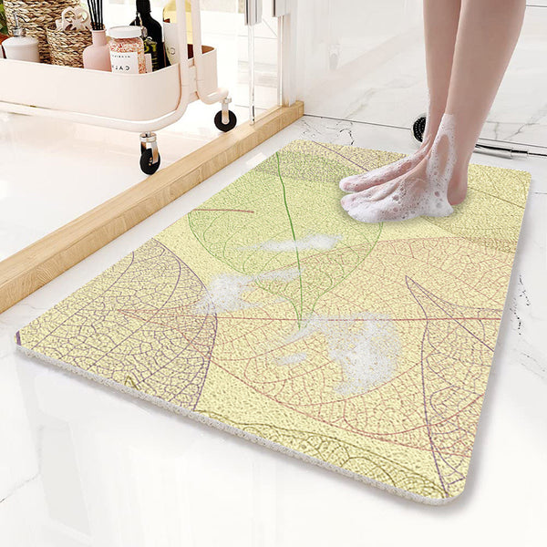 Loofah Style Non Slip PVC Bath Mat 75 x 45cm Leaves Yellow