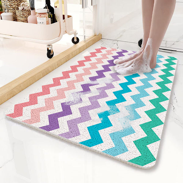 Loofah Style Non Slip PVC Bath Mat 75 x 45cm Wavy Zig Zag Lines