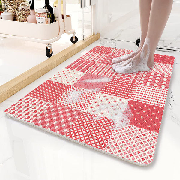 Loofah Style Non Slip PVC Bath Mat 75 x 45cm Patchwork Pink