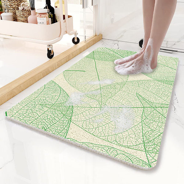 Loofah Style Non Slip PVC Bath Mat 80 x 50cm Leaves Green