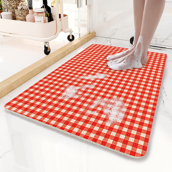 Loofah Style Non Slip PVC Bath Mat 80 x 50cm Gingham Check Red