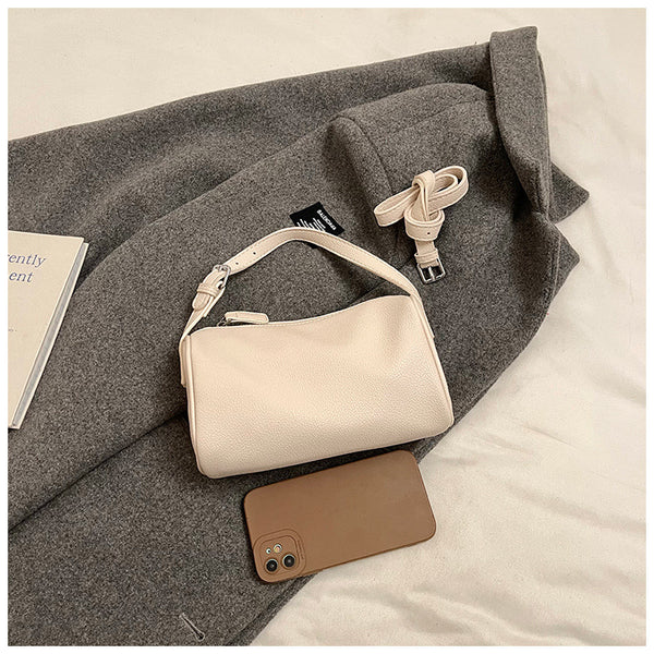 Round Cylindrical Faux PU Leather Shoulder Crossbody Bag Handbag Beige