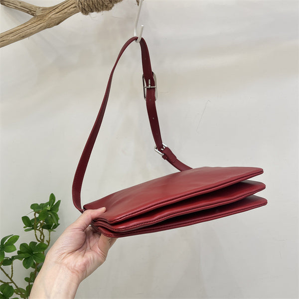 Minimalist Flap Faux PU Leather Crossbody Shoulder Bag Handbag Red