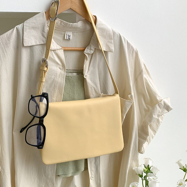 Minimalist Flap Faux PU Leather Crossbody Shoulder Bag Handbag Yellow