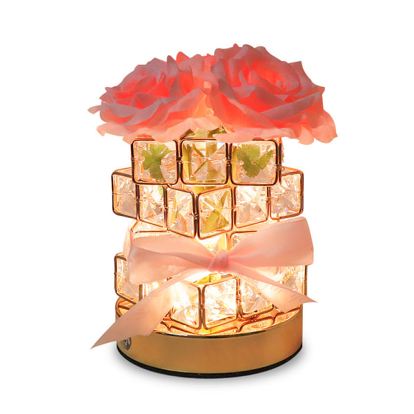 Rose Crystal Cube LED Table Bedside Lamp Light USB Rechargeable Touch Control Pink
