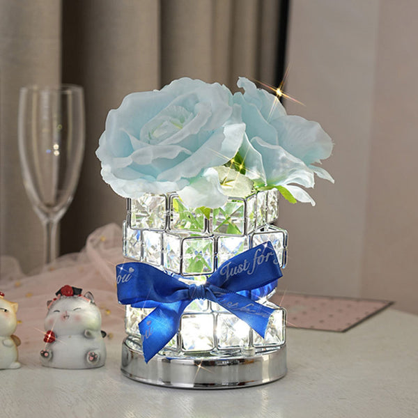 Rose Crystal Cube LED Table Bedside Lamp Light USB Rechargeable Touch Control Blue