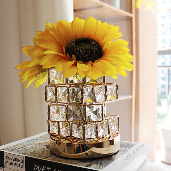 Sunflower Crystal Cube LED Table Bedside Lamp Light USB Rechargeable Touch Control